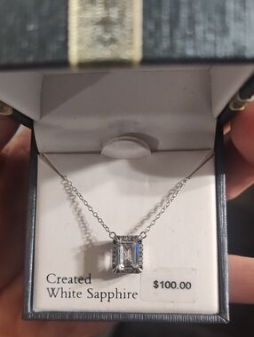 White Sapphire Pendant Necklace Sterling Silver Retail $100